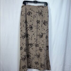🍟Moda Tan Maxi A-Line silk Skirt tan and gray floral